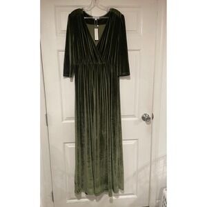 NEW Baltic Born Sofia Velvet Long Maxi Dress Olive Forest Green 3/4 Sleeve XL